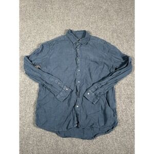 A Days March Shirt Mens Size Medium Blue 100% Dyed Linen Button Up Long Sleeve